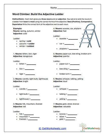 Adjective Ladder Builder Worksheet