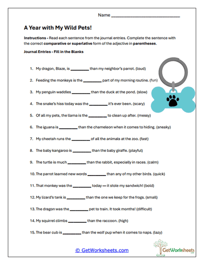 Wild Pet Comparisons Worksheet