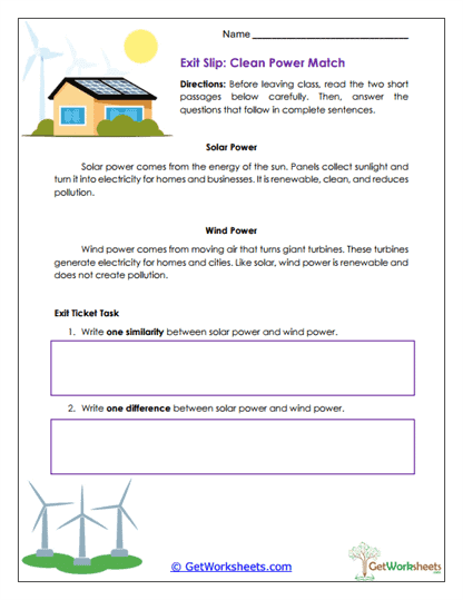 Clean Power Match Worksheet