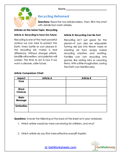 Recycling Reframed Worksheet