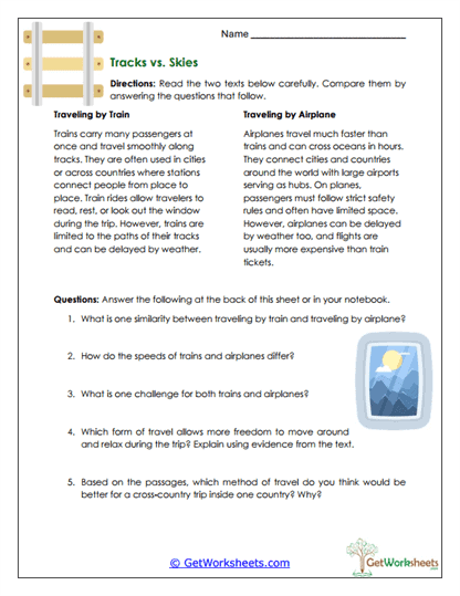 Tracks vs. Skies Worksheet