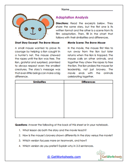 Adaptation Analysis Worksheet