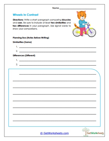 Wheels in Contrast Worksheet
