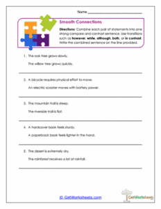 Sentence Combining Worksheet - Compare and Contrast Transitions