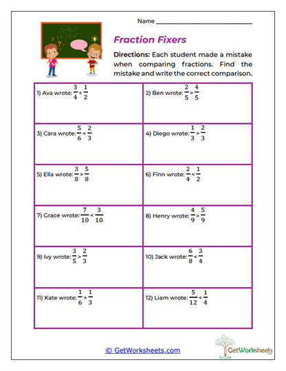 Fraction Fixers Worksheet