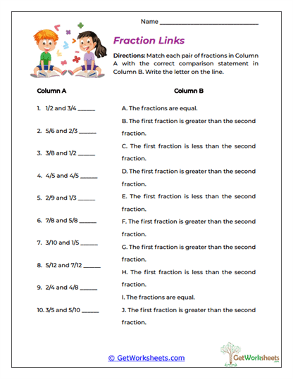 Fraction Links Worksheet