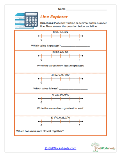 Comparing Fractions and Decimals Worksheets