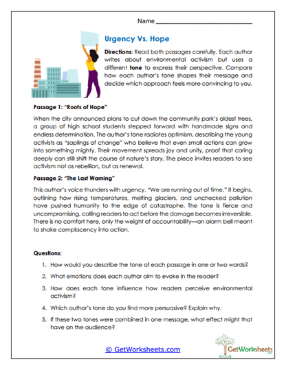 Urgency vs. Hope Worksheet