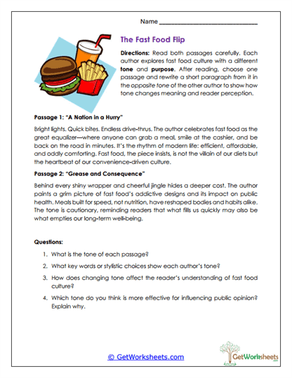 The Fast Food Flip Worksheet