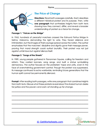 The Price of Change Worksheet