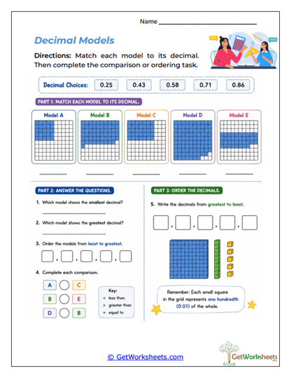 Comparing and Ordering Decimals Worksheets