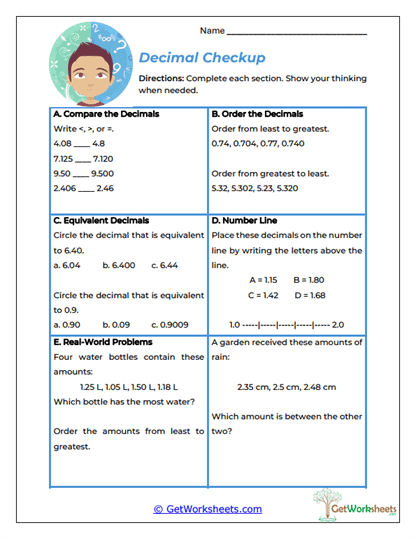 Decimal Checkup Worksheet
