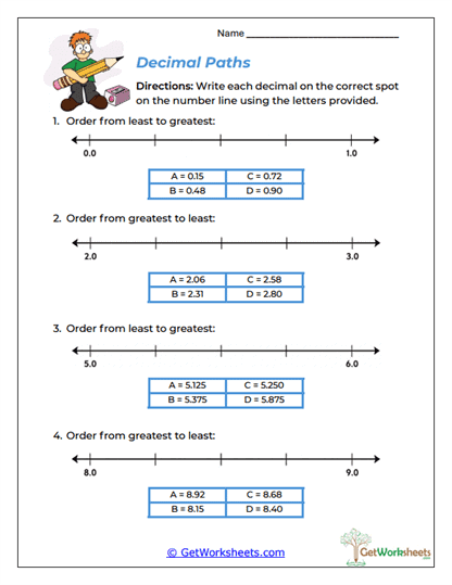 Decimal Paths Worksheet
