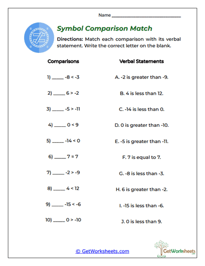 Symbol Comparison Match Worksheet