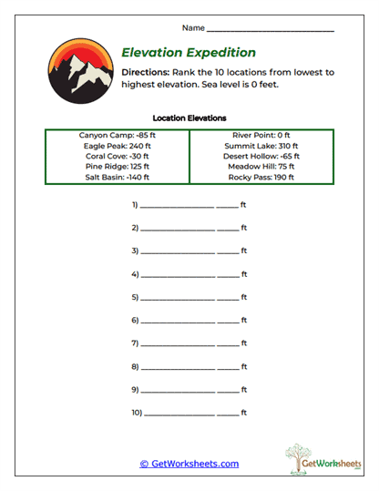 Elevation Expedition Worksheet