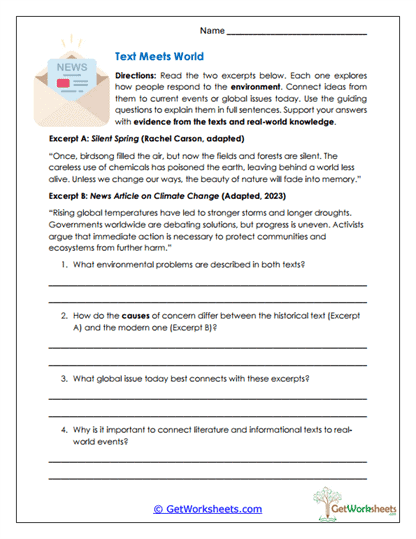 Literature and World Issues Worksheet