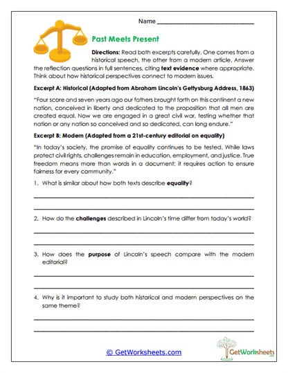 Historical vs. Modern Perspective Worksheet