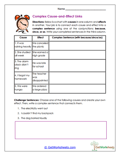 Complex Cause-and-Effect Links Worksheet