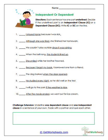 Independent or Dependent Worksheet