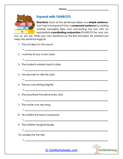 Expand with FANBOYS Worksheet