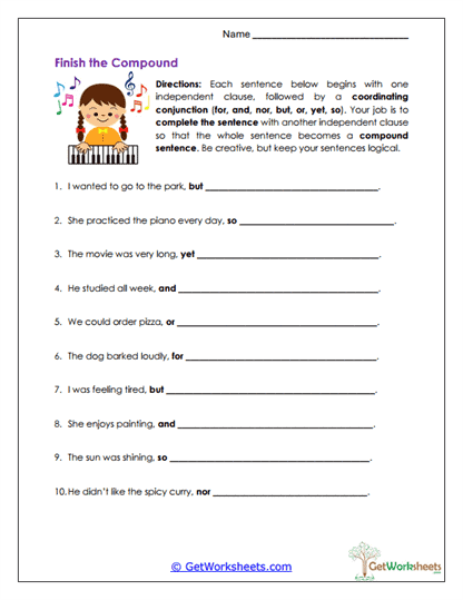 Finish the Compound Worksheet
