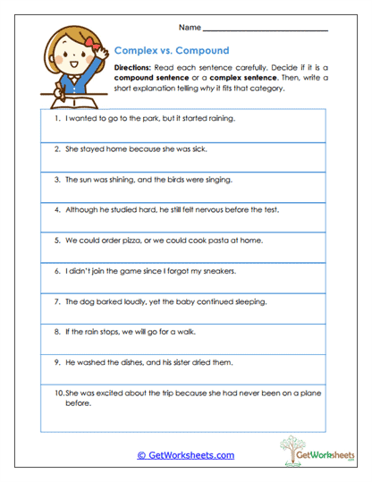 Complex vs. Compound Worksheet