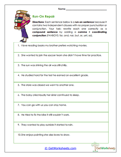 Run-On Repair Worksheet