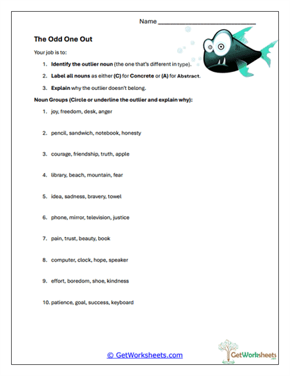 Odd One Out Nouns Worksheet