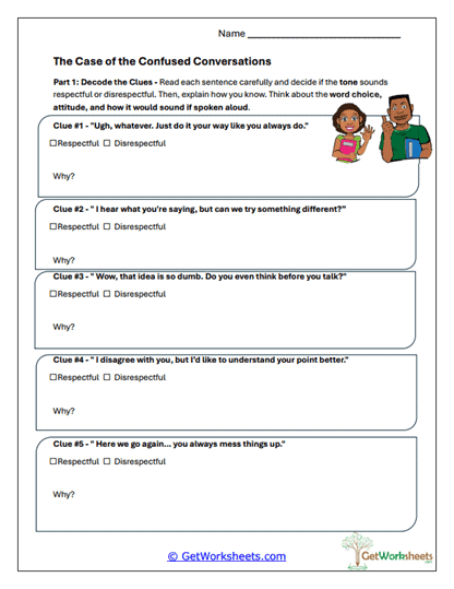 Case of the Confused Conversations Worksheet