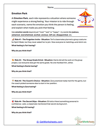 Emotion Park Worksheet
