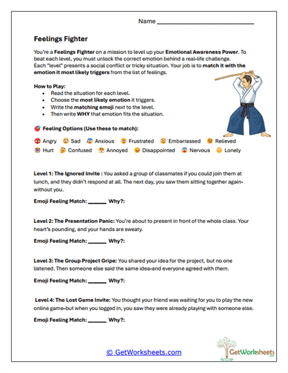 Feelings Fighter Worksheet