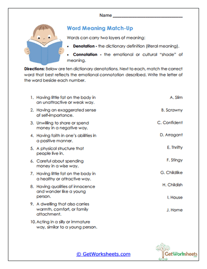 Word Meaning Match-Up Worksheet