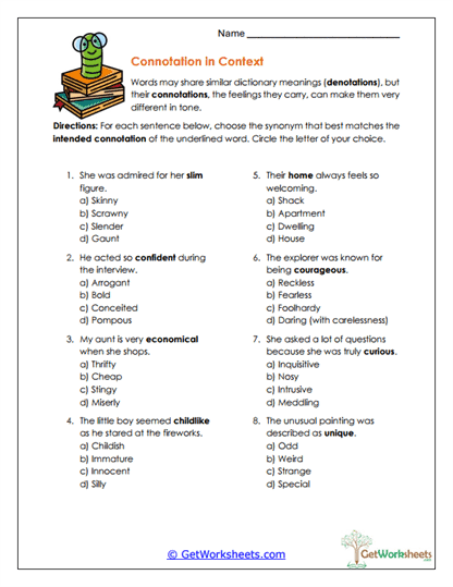 Connotation in Context Worksheet