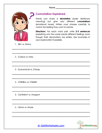 Connotation Explained Worksheet