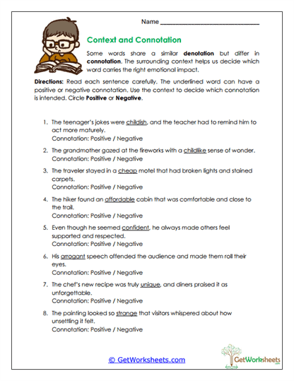Context and Connotation Worksheet