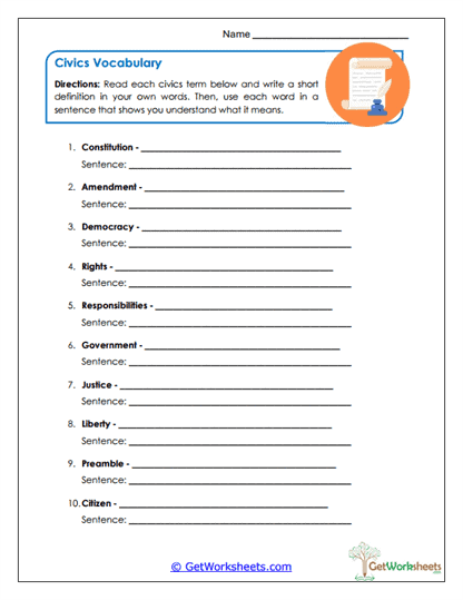 Civics Vocabulary Worksheet