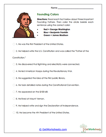 Founding Colors Worksheet