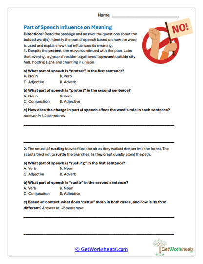 Influence on Meaning Worksheet