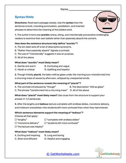 Syntax Hints Worksheet