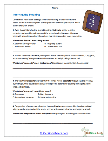 Inferring the Meaning Worksheet