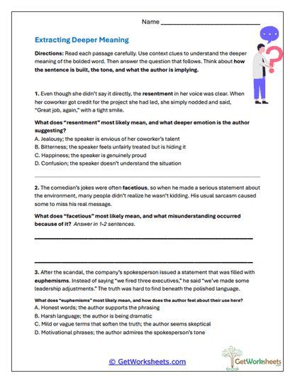 Extracting Deeper Meaning Worksheet