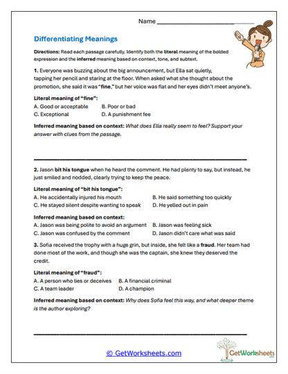 Differentiating Meanings Worksheet