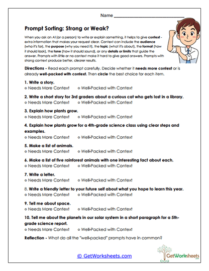 Prompt Sorting Practice Worksheet