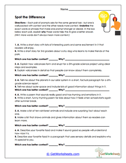 Spot the Difference Worksheet