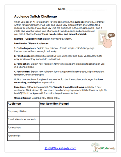 Audience Switch Challenge Worksheet