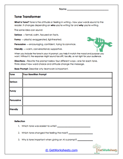 Tone Transformer Worksheet