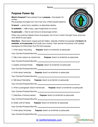 Purpose Power-Up Worksheet