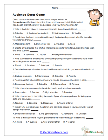 Audience Guess Game Worksheet