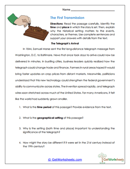 Historical Setting Study Worksheet