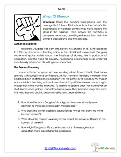 Author Background Connections Worksheet